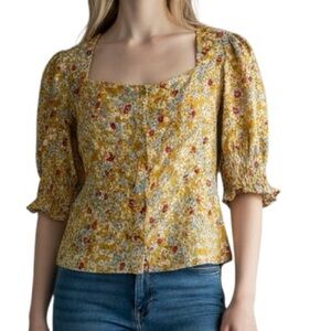 All in Favor floral bohemian peasant top short sleeve size S excellent condition
